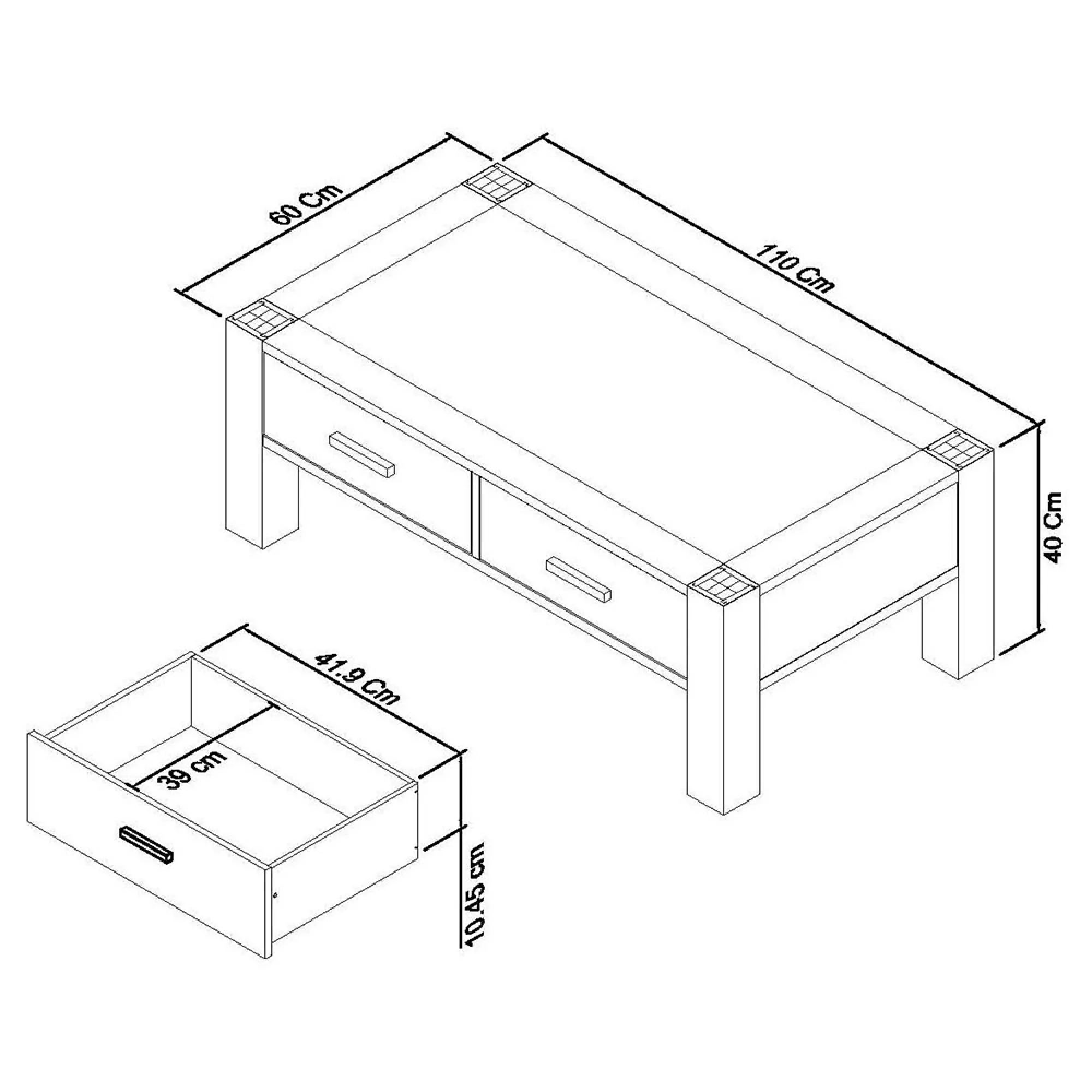 Turin Coffee Table with Drawers - Light Oak