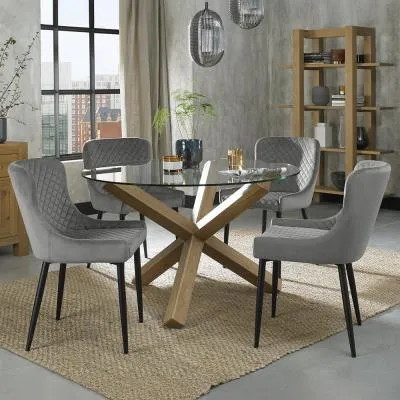 Turin Glass 4-Seater Dining Set with Cezanne Chairs - Oak, Glass