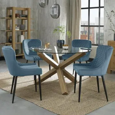 Turin Glass 4-Seater Dining Set with Cezanne Chairs - Oak, Glass