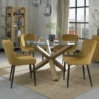 Turin Glass 4-Seater Dining Set with Cezanne Chairs - Oak, Glass