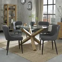 Turin Glass 4-Seater Dining Set with Cezanne Chairs - Oak, Glass