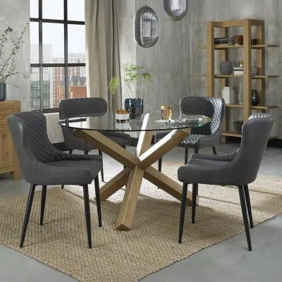Turin Glass 4-Seater Dining Set with Cezanne Chairs - Oak, Glass image