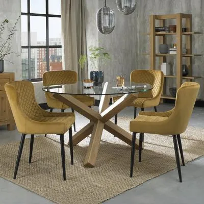Turin Glass 4-Seater Dining Set with Cezanne Chairs - Oak, Glass image