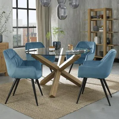 Turin Glass 4-Seater Dining Set with Dali Chairs - Oak, Glass