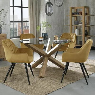 Turin Glass 4-Seater Dining Set with Dali Chairs - Oak, Glass