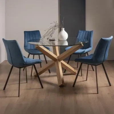 Turin Glass 4-Seater Dining Set with Fontana Chairs - Oak, Glass