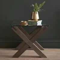 Turin Glass Lamp Table - Dark Oak