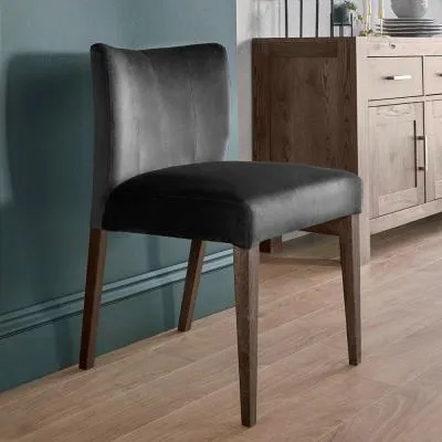 Turin Low Back Dining Chair - Gun Metal, Velvet