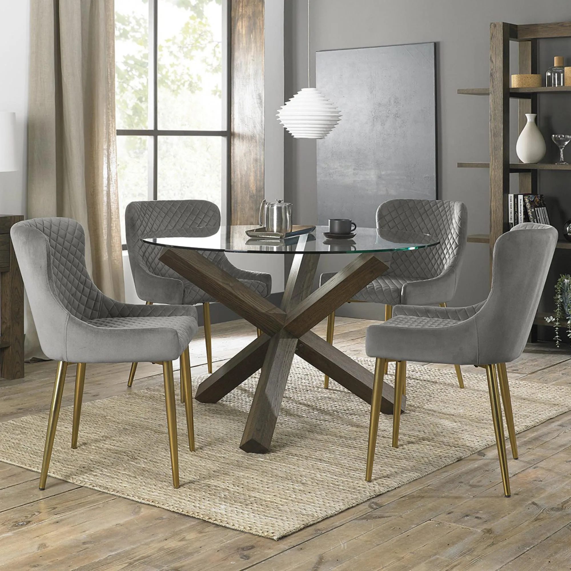 Turin Round Glass Dining Table - Dark Oak