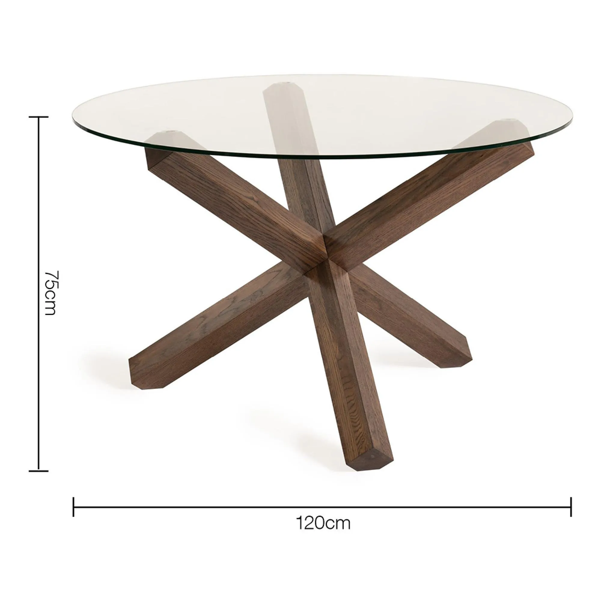 Turin Round Glass Dining Table - Dark Oak