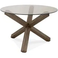 Turin Round Glass Dining Table - Dark Oak