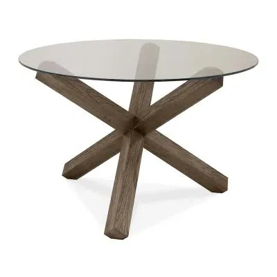 Turin Round Glass Dining Table - Dark Oak image