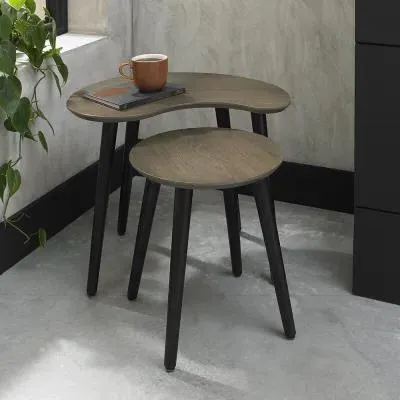 Vintage 2-Piece Nest of Lamp Tables - Weathered Oak