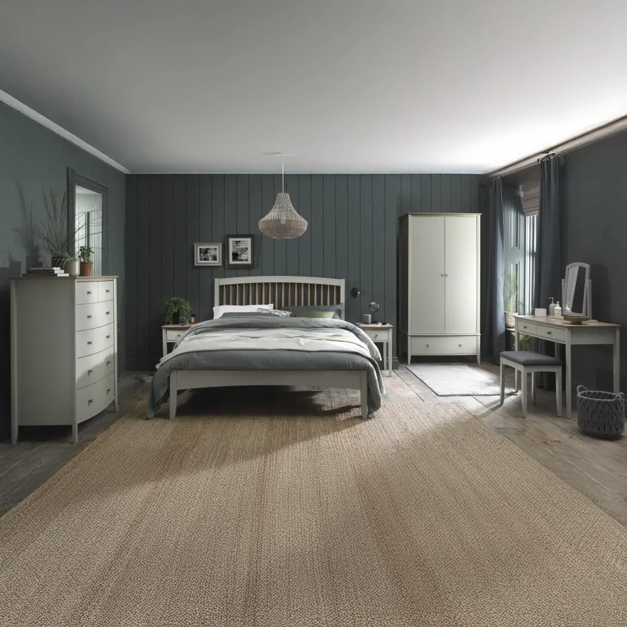 Whitby Double/King Size Bed Frame - Soft Grey, Oak