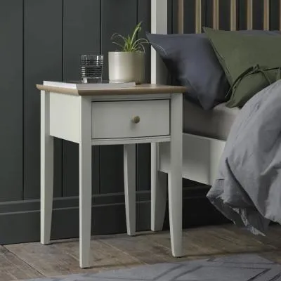 Whitby Scandi 1 Drawer Bedside Cabinet - Soft Grey, Oak image