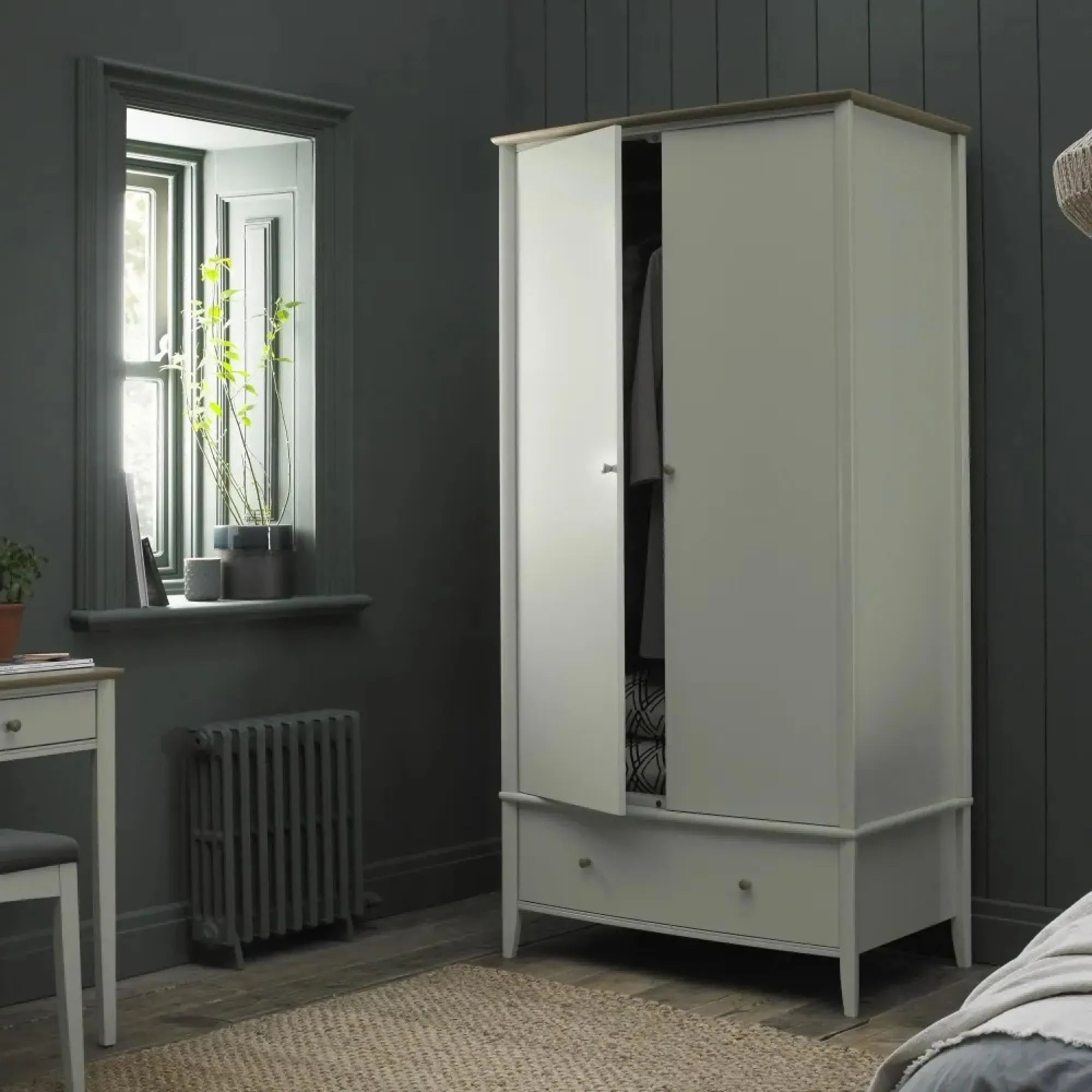 Whitby Scandi 2 Door Combi Wardrobe - Soft Grey, Oak