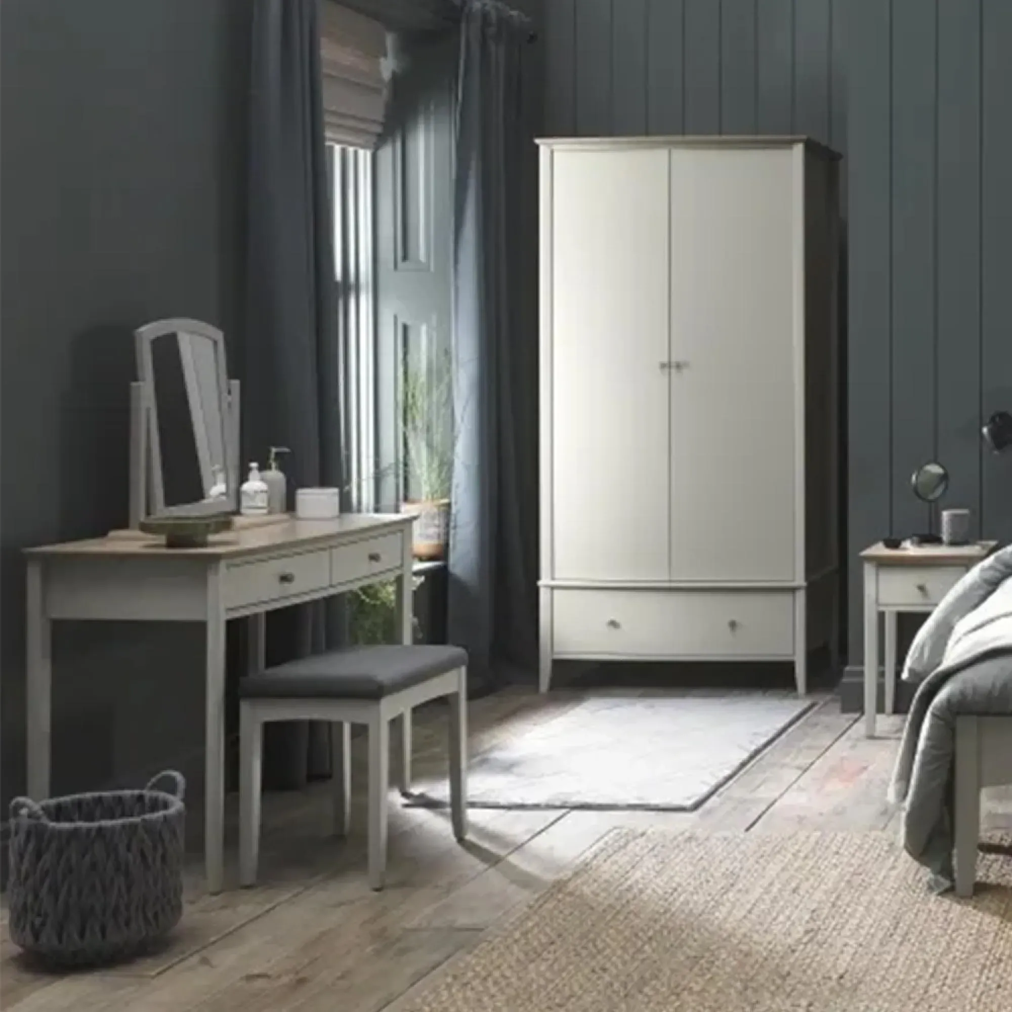 Whitby Scandi 2 Door Combi Wardrobe - Soft Grey, Oak