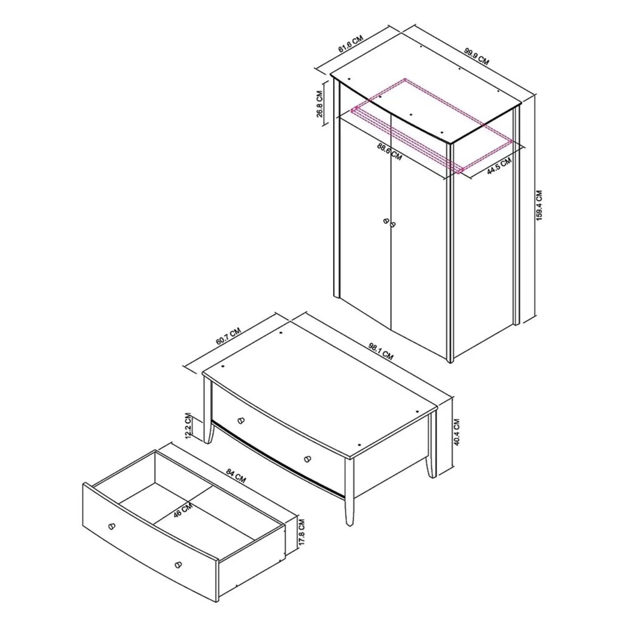 Whitby Scandi 2 Door Combi Wardrobe - Soft Grey, Oak