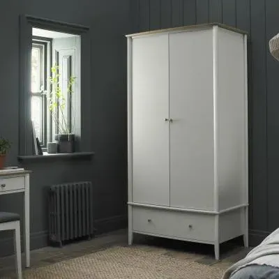 Whitby Scandi 2 Door Combi Wardrobe - Soft Grey, Oak image