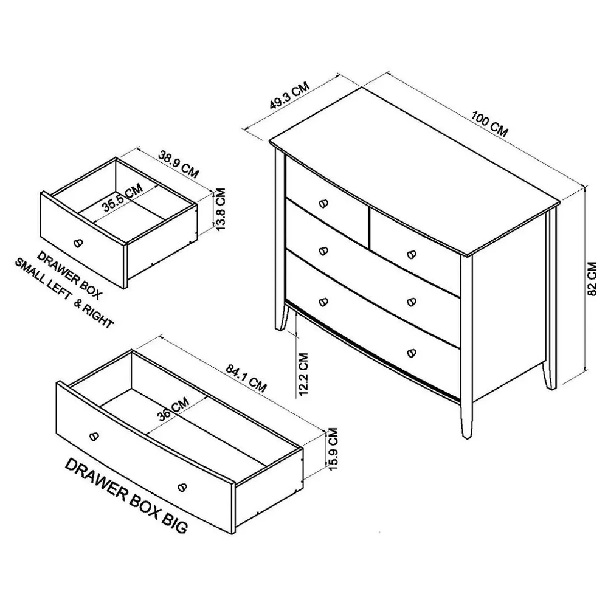 Whitby Scandi 2+2 Drawer Chest - Soft Grey, Oak