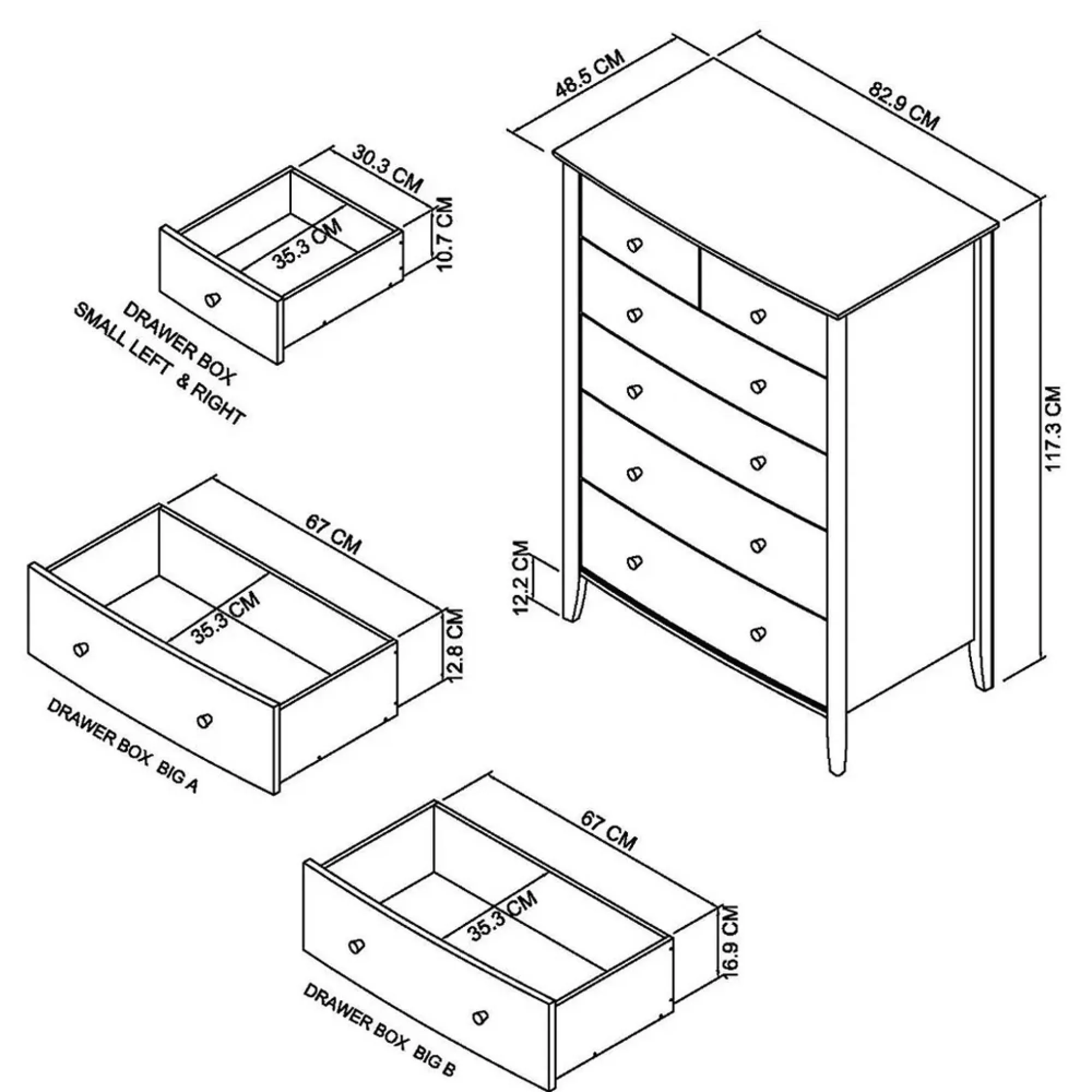 Whitby Scandi 2+4 Drawer Chest - Soft Grey, Oak