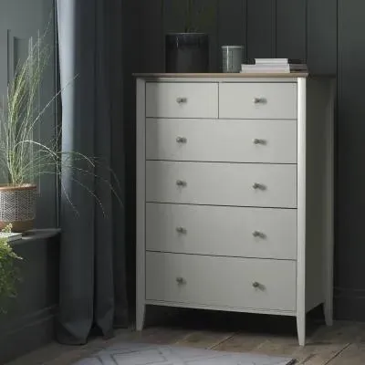 Whitby Scandi 2+4 Drawer Chest - Soft Grey, Oak