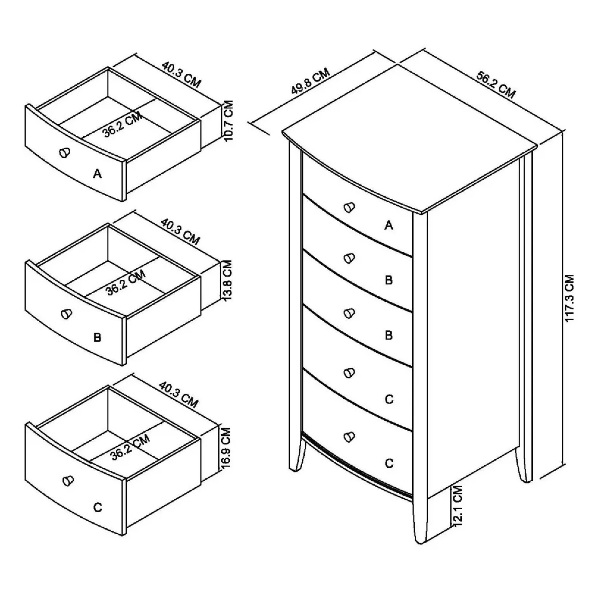 Whitby Scandi 5 Drawer Chest - Soft Grey, Oak