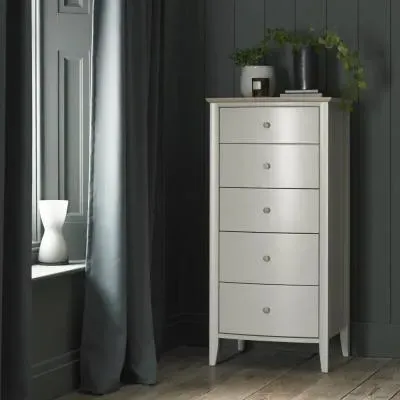Whitby Scandi 5 Drawer Chest - Soft Grey, Oak