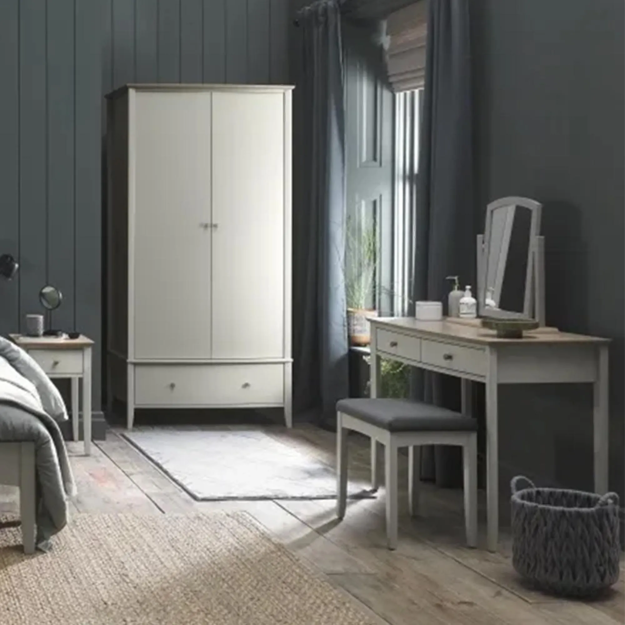 Whitby Scandi Dressing Table - Soft Grey, Oak