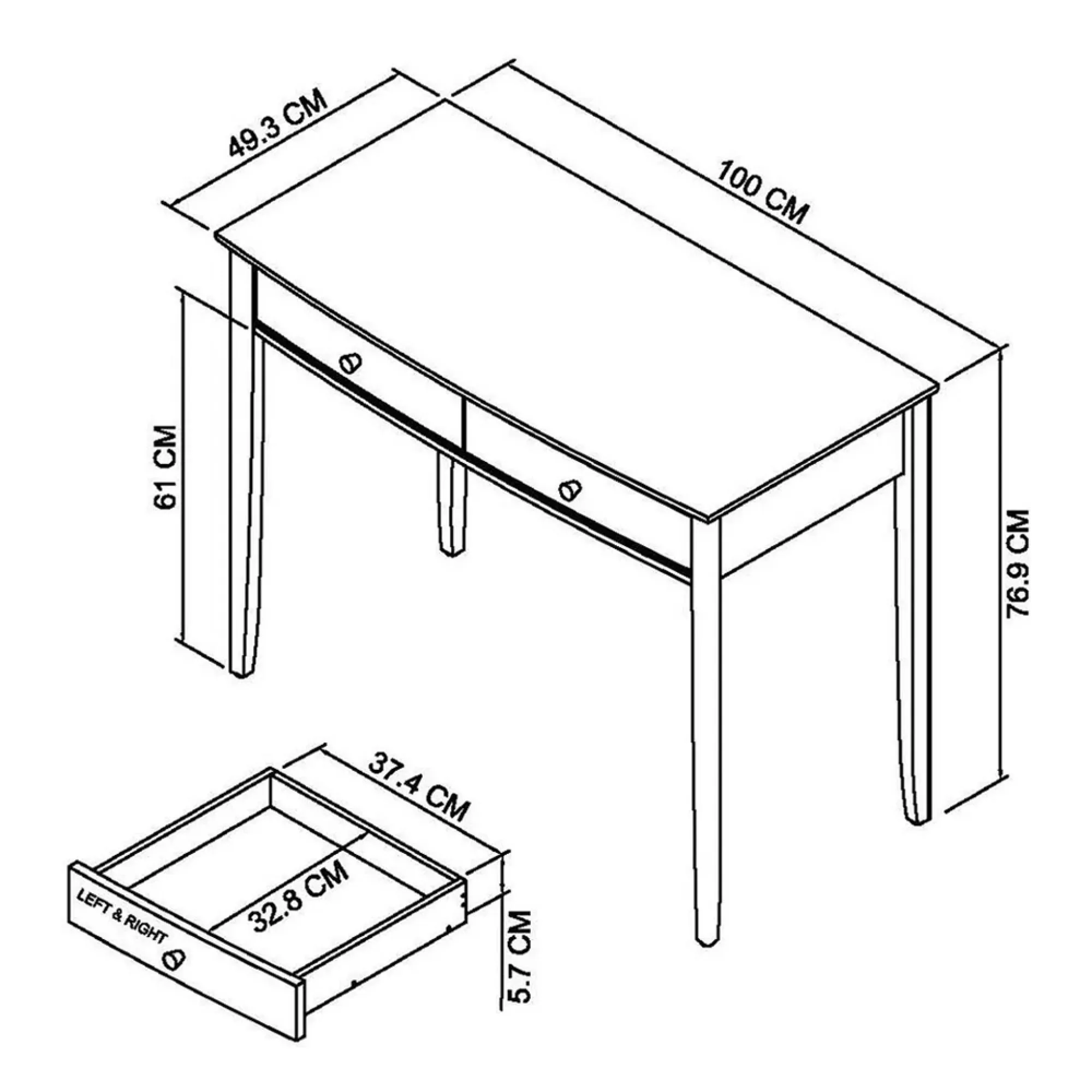 Whitby Scandi Dressing Table - Soft Grey, Oak