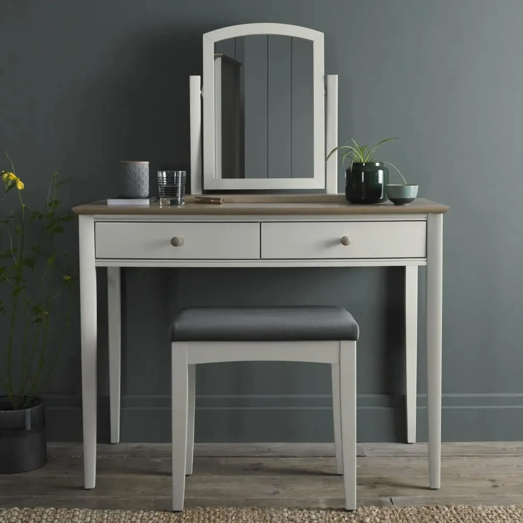 Whitby Velvet Stool - Soft Grey, Gun Metal