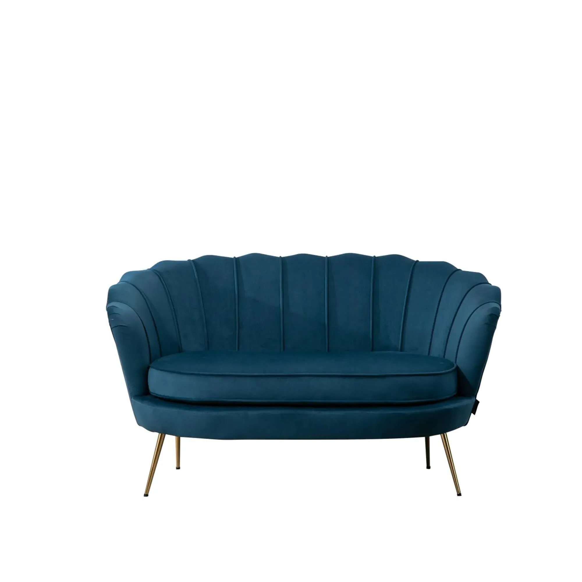 Ariel 2-Seater Sofa with Gold Legs - Blue, Velvet