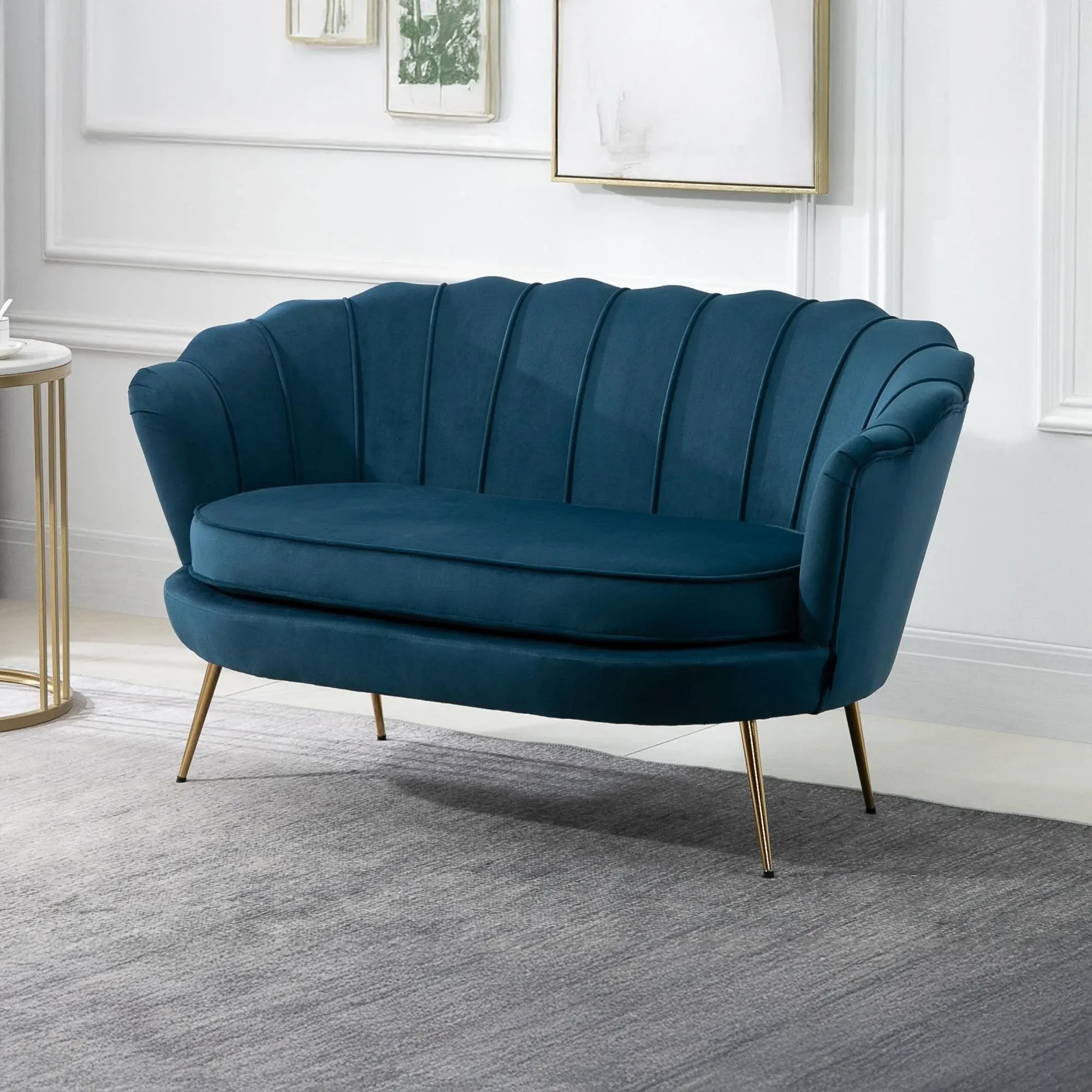 Ariel 2-Seater Sofa with Gold Legs - Blue, Velvet