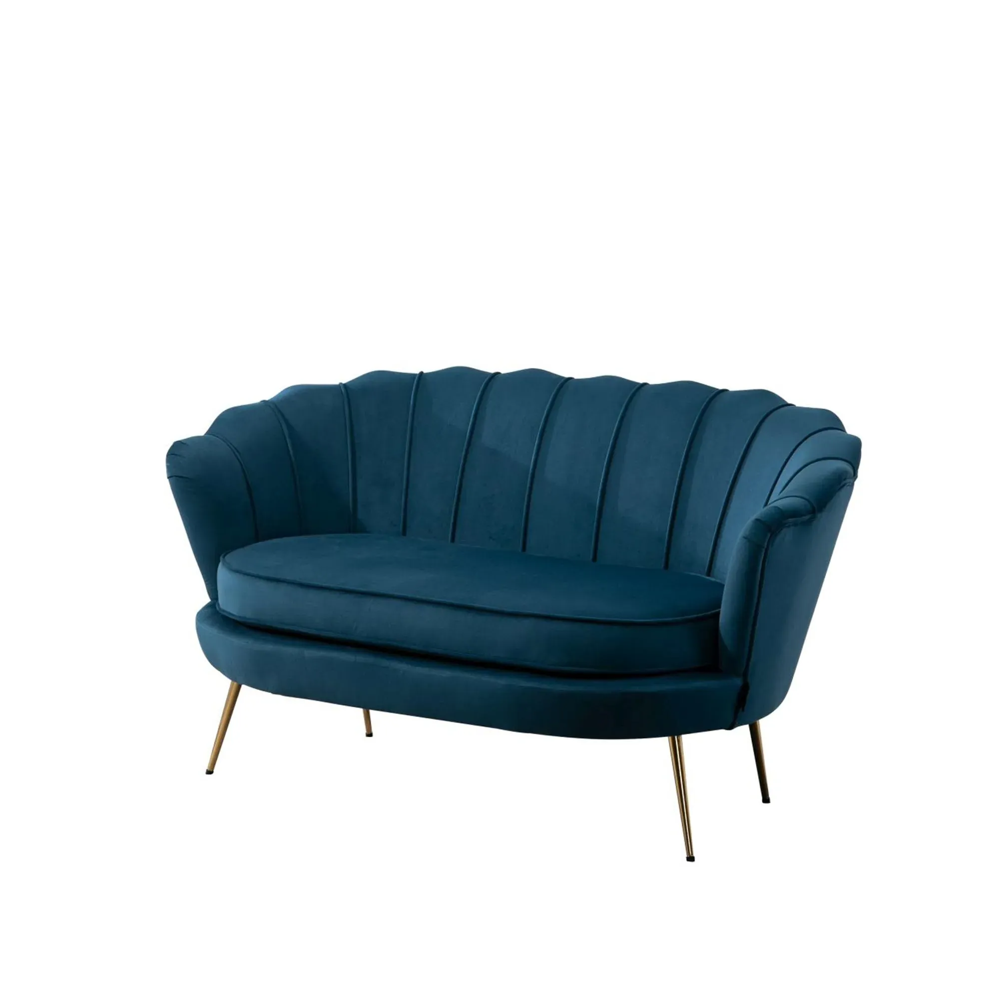 Ariel 2-Seater Sofa with Gold Legs - Blue, Velvet