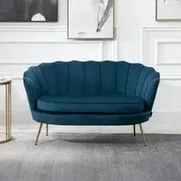 Ariel 2-Seater Sofa with Gold Legs - Blue, Velvet