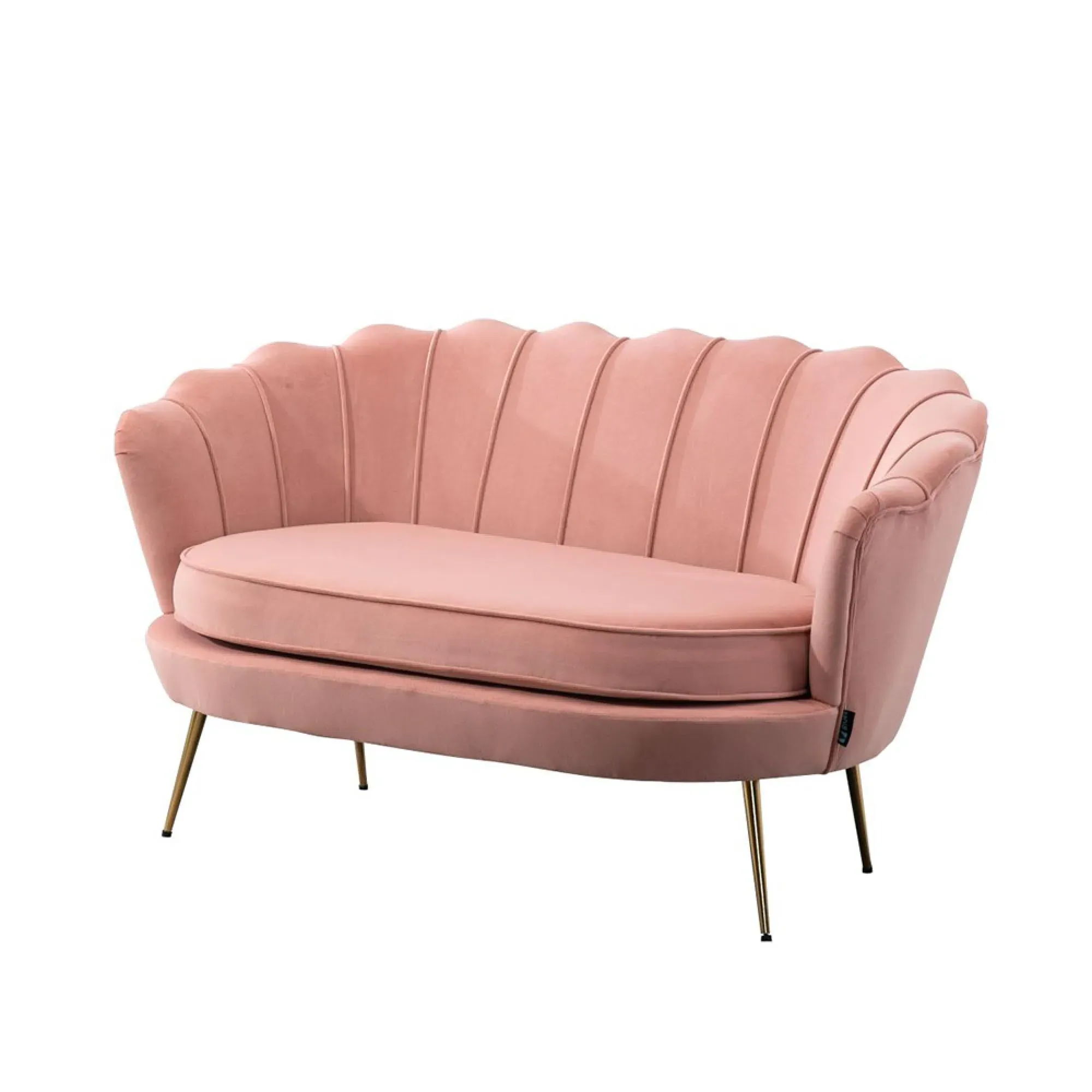 Ariel 2-Seater Sofa with Gold Legs - Coral, Velvet