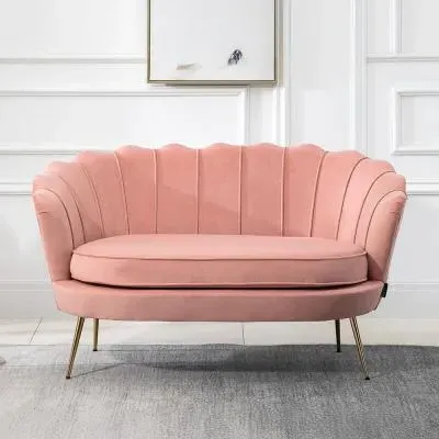 Ariel 2-Seater Sofa with Gold Legs - Coral, Velvet