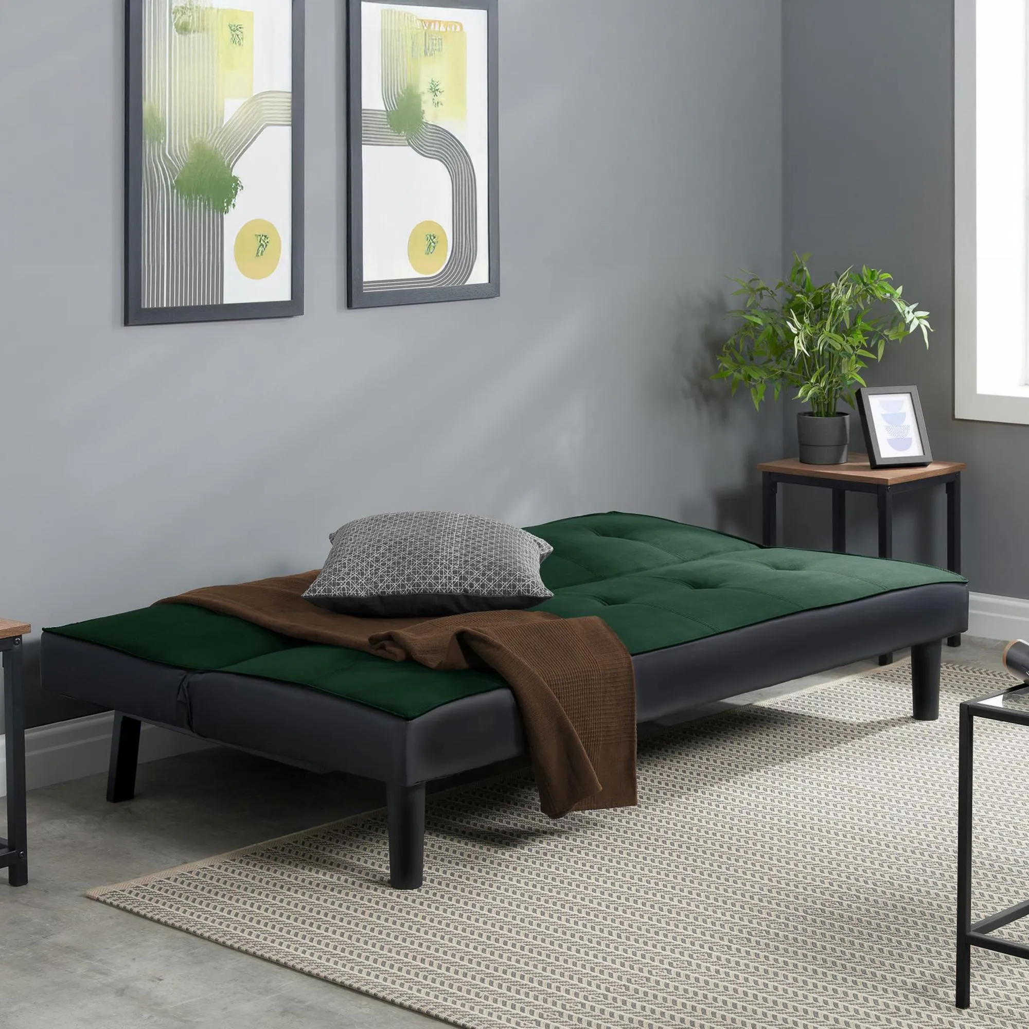 Aurora Click Clack Sofa Bed - Green, Velvet