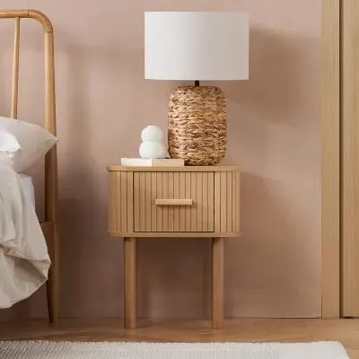 Axel Fluted 1 Drawer Curved Bedside Cabinet - Oak image