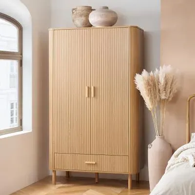 Axel Fluted 2 Door 1 Drawer Wardrobe - Oak image