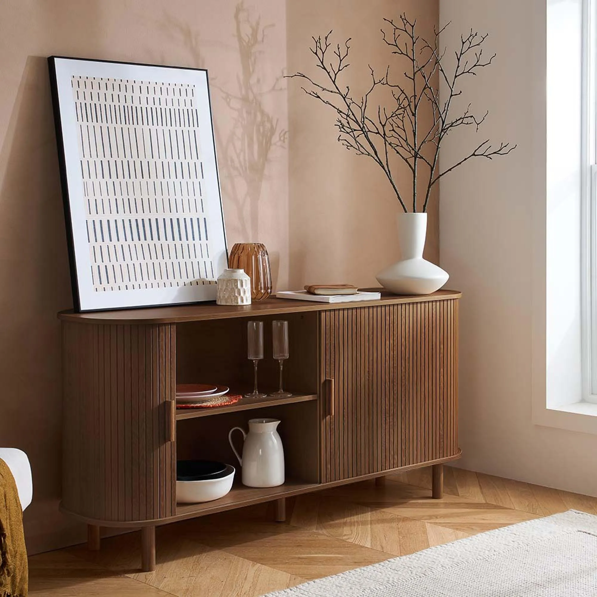 Axel Fluted 2 Door Curved Sideboard - Walnut