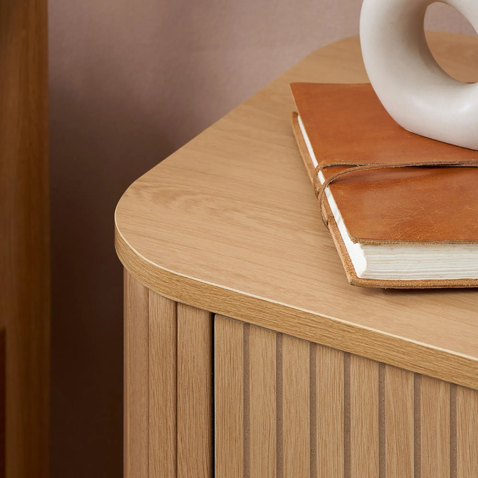 Axel Fluted 2 Drawer Curved Bedside Cabinet - Oak