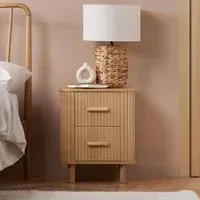 Axel Fluted 2 Drawer Curved Bedside Cabinet - Oak
