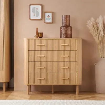 Axel Fluted 2+3 Drawer Curved Chest - Oak