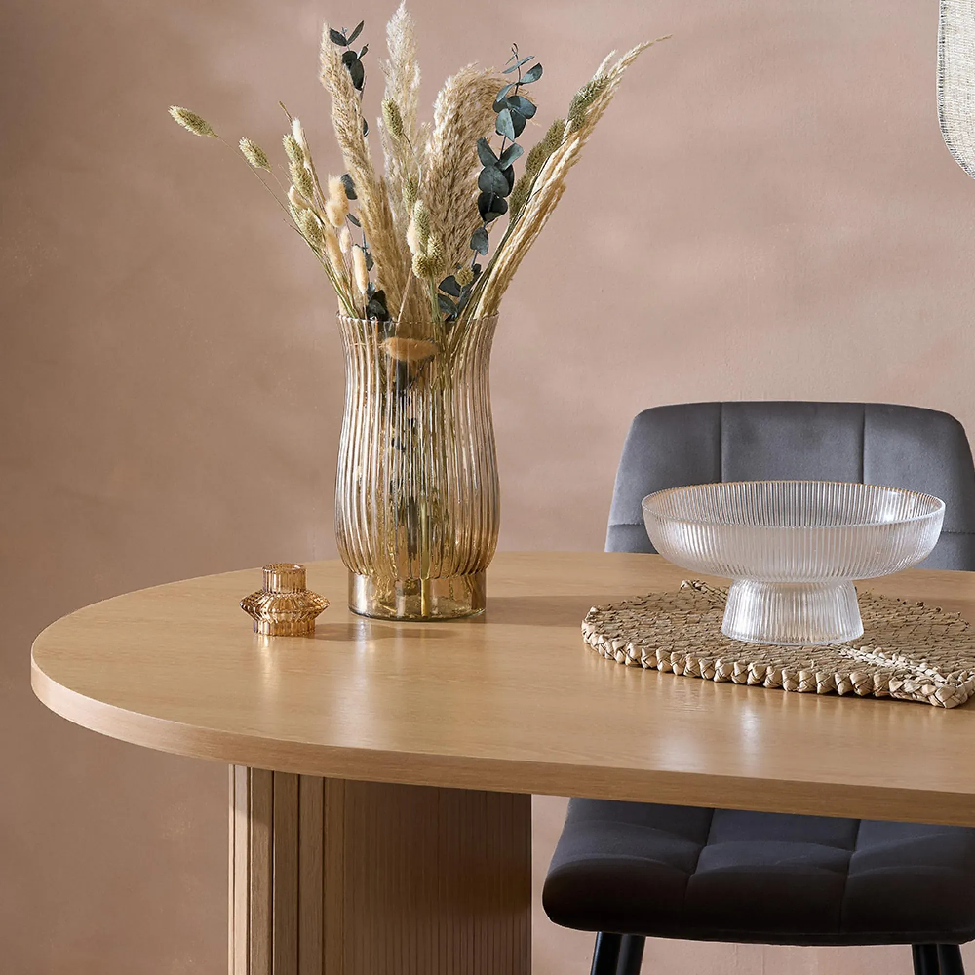 Axel Fluted 6 Seater Oval Dining Table - Oak