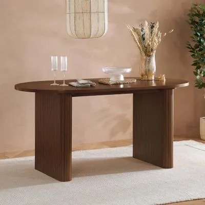 Axel Fluted 6 Seater Oval Dining Table - Walnut