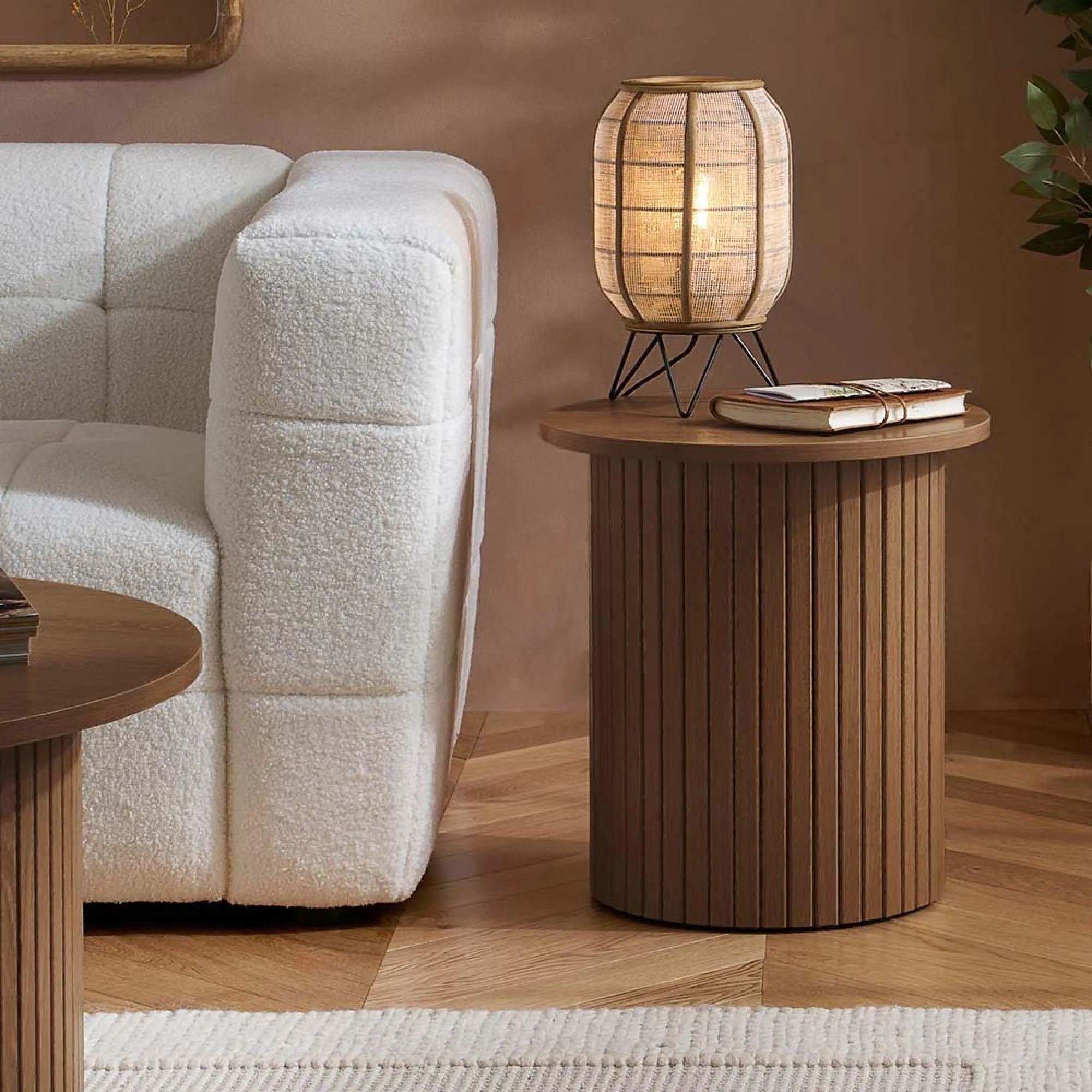 Axel Fluted Round Side Table - Walnut