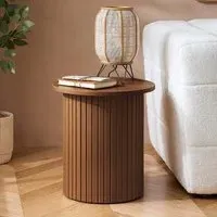 Axel Fluted Round Side Table - Walnut