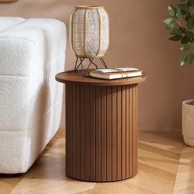 Axel Fluted Round Side Table - Walnut
