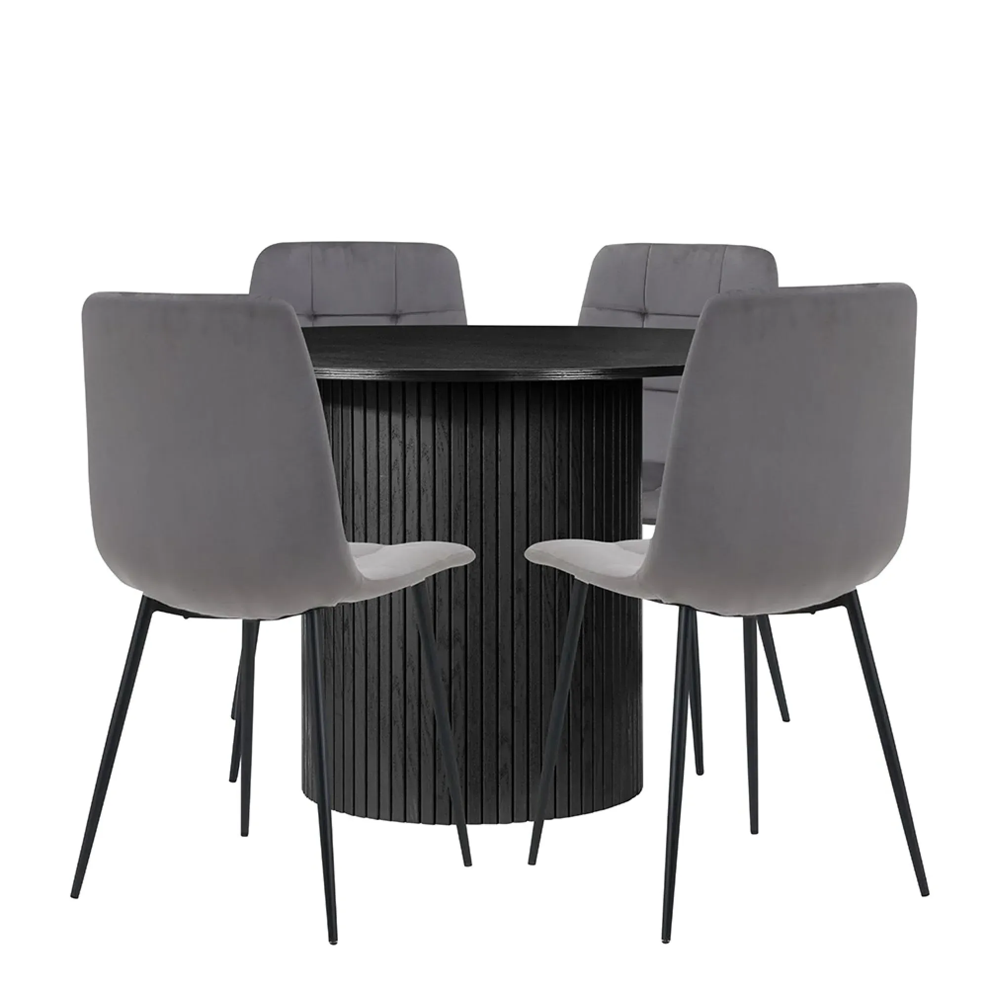 Axel Round Fluted Dining Set with 4 Chairs - Black